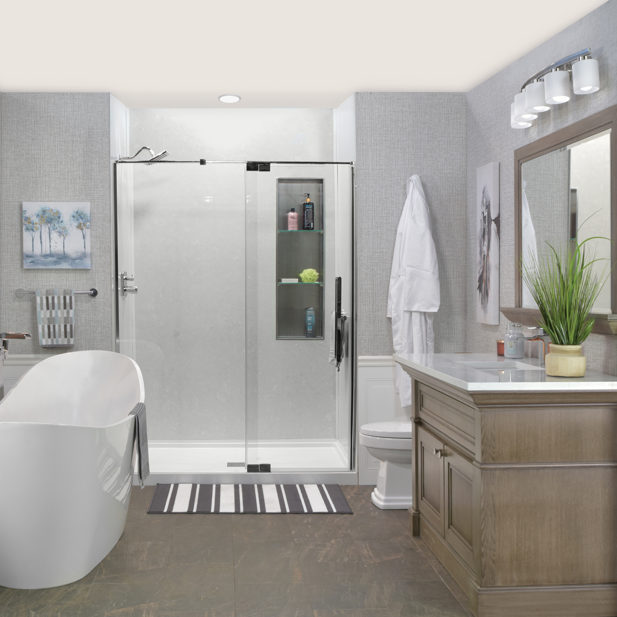 Xena tonal stone composite bath alcove
